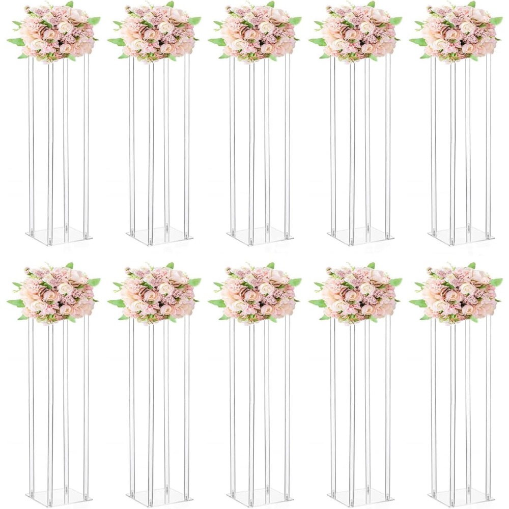 Centerpiece Vase Tall - 10-Piece Clear Acrylic Rectangular Vases for