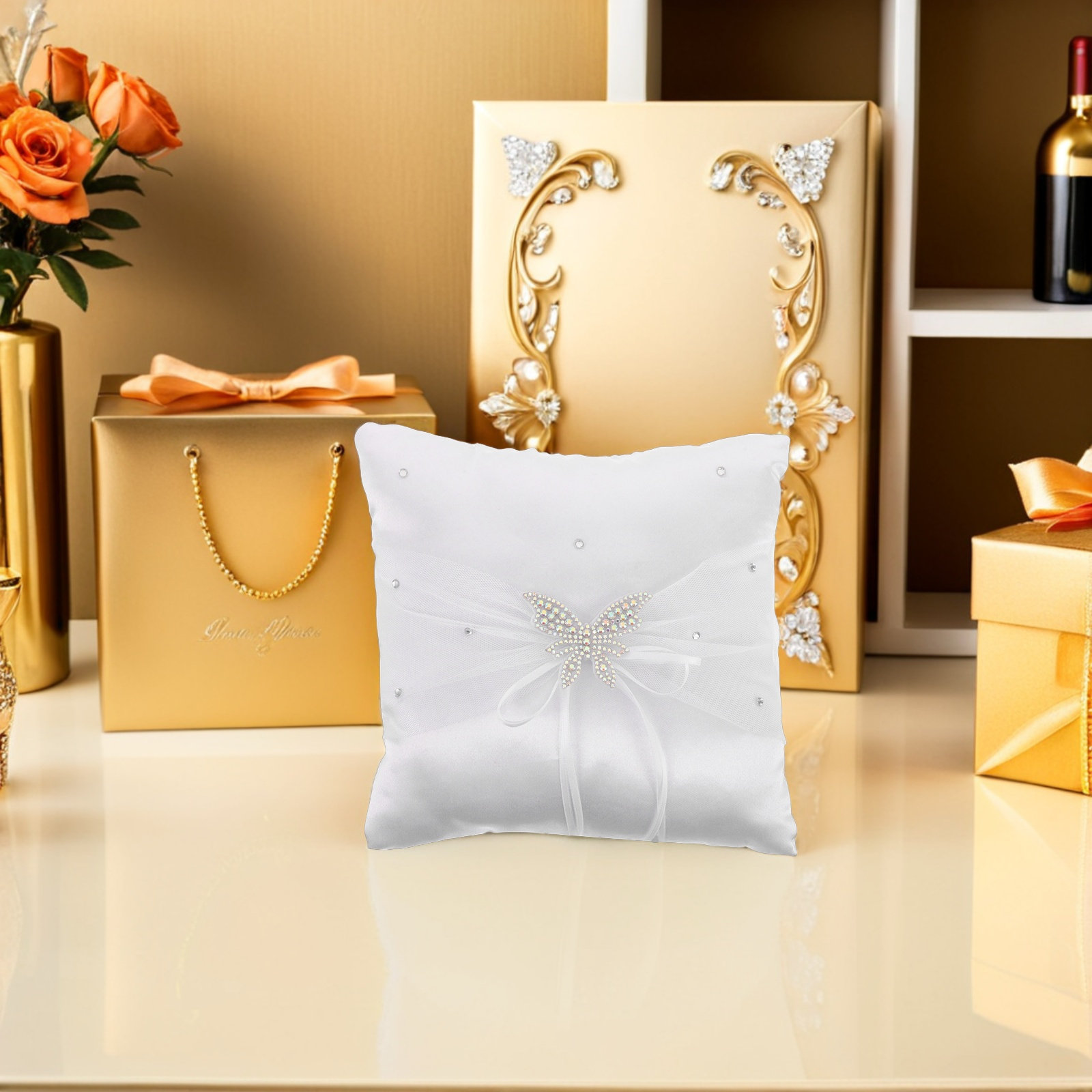 White Satin Ring Pillow Rhines - đánh giá và giá Ring Bearer Pillow
