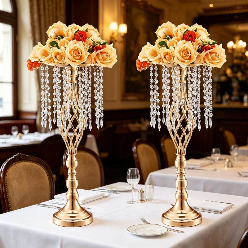 Elegant Tall Gold Crystal Flow - đánh giá và giá Centerpiece Vase Tall