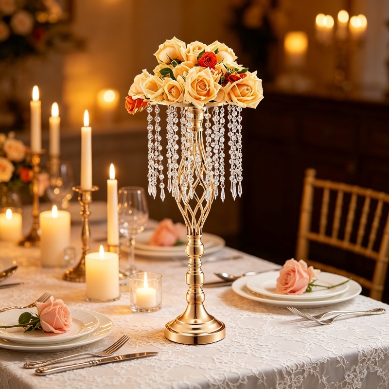 Elegant Tall Gold Crystal Flow - đánh giá và giá Centerpiece Vase Tall